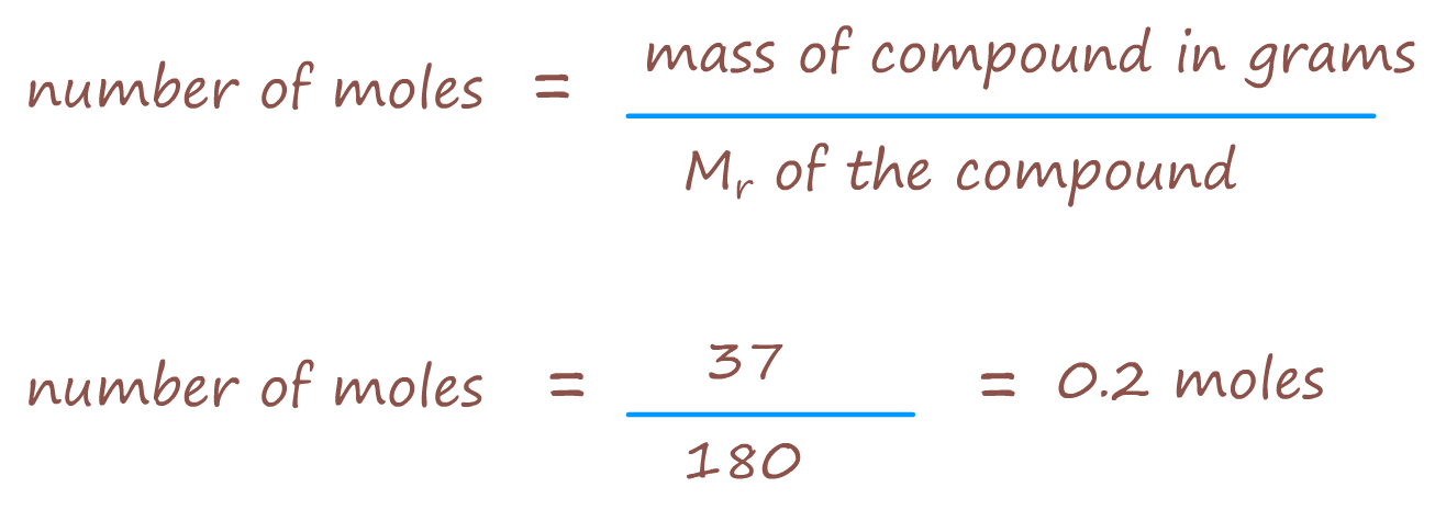Formula to calculate the number of moles of a compound present